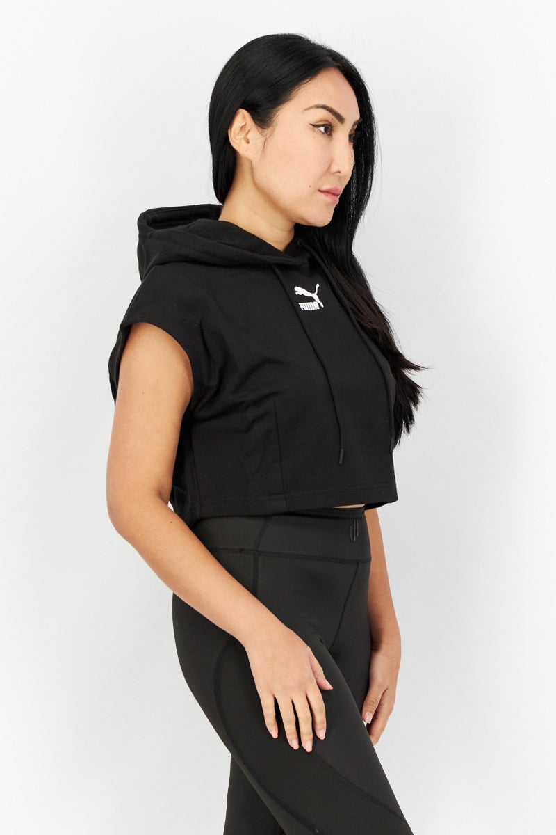 PUMA سويت شيرت قصير بغطاء رأس وأكمام قصيرة للنساء، أسود - Image 2